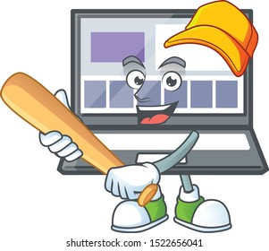 Playing baseball laptop with a cartoon character style