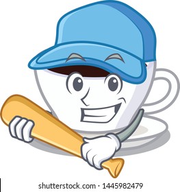 Playing baseball latte macchiato isolated with the mascot