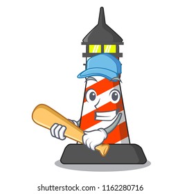 Playing baseball lighthouse character cartoon style