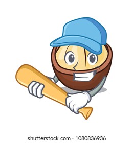 Playing baseball macadamia character cartoon style