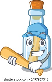 Playing baseball message in bottle isolated with cartoon