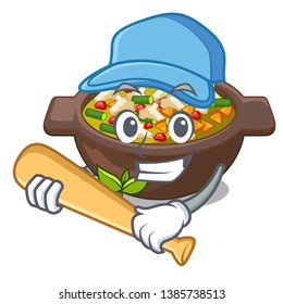 Playing baseball minestrone isolated with in the cartoon