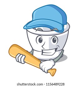 Playing baseball mortar character cartoon style
