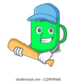 Playing baseball mug character cartoon style
