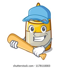 Playing baseball mustard bottle container cartoon with no label