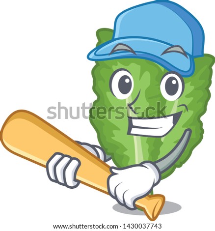 Playing baseball mustrad green islated with the mascot