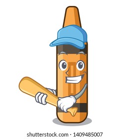 Playing baseball orange crayon mascot