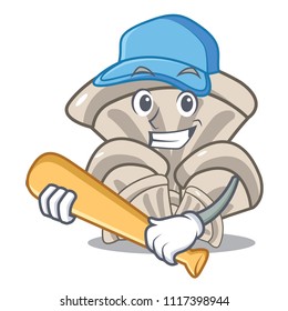 Playing baseball oyster mushroom character cartoon