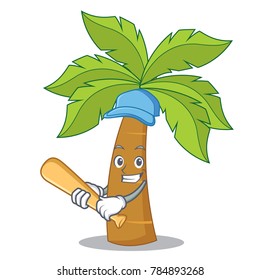 Playing baseball palm tree character cartoon