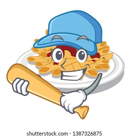 Playing baseball pasta is served on cartoon plates