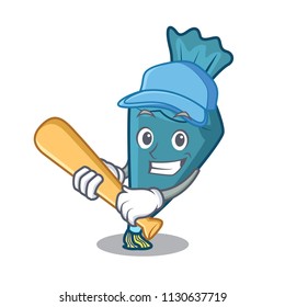 Playing baseball pastrybag character cartoon style vector illustration