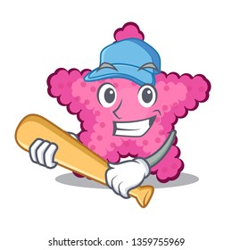 Playing baseball pink starfish isolated with the cartoon