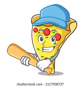 Playing baseball pizza slice character cartoon