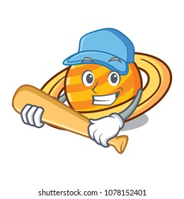 Playing baseball planet saturnus character cartoon