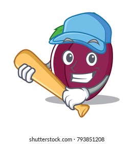 Playing baseball plum character cartoon style
