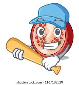 Playing baseball pomegranate slice isolated on character cartoon