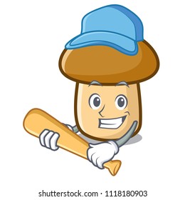 Playing baseball porcini mushroom character cartoon