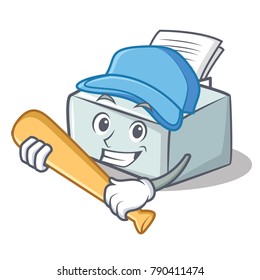 Playing baseball printer character cartoon style