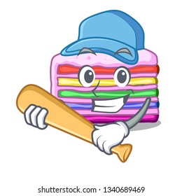 Playing baseball rainbow cake on plastic cartoon plate
