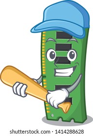 Playing baseball RAM memory card isolated in cartoon