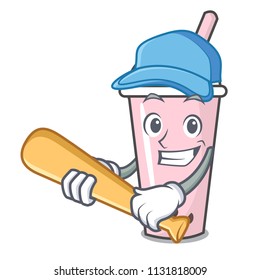 Playing baseball raspberry bubble tea character cartoon