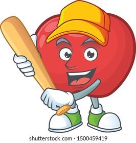 Playing baseball red apple cartoon mascot, character cute