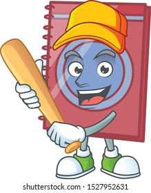 Playing baseball red closed book with character mascot