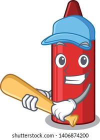 Playing baseball red crayon isolated with the mascot