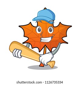 Playing baseball red maple leaf character cartoon