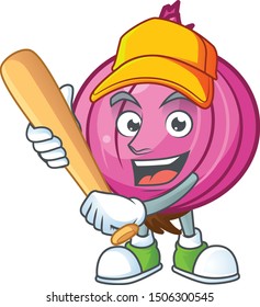 Playing baseball red onion cartoon for recipe food