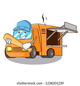 Playing baseball rendering cartoon of food truck shape