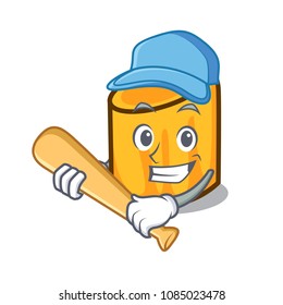 Playing baseball rigatoni character cartoon style