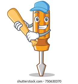 Playing baseball screwdriver character cartoon style