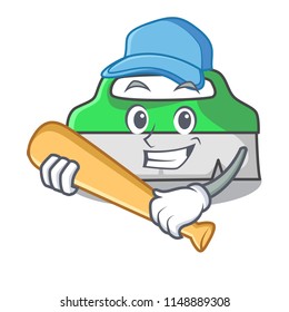 Playing baseball scrub brush character cartoon