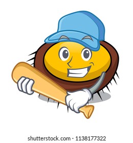 Playing baseball sea urchin character cartoon