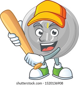Playing baseball silver coin cartoon character for currency