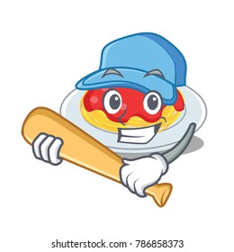 Playing baseball spaghetti character cartoon style