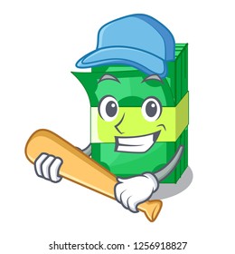 Playing baseball stack money shape cartoon on table