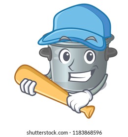 Playing baseball stock pot on wooden table cartoon