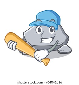 Playing baseball stone character cartoon style