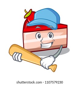 Playing baseball strawberry cake character cartoon