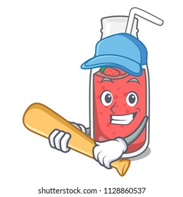 Playing baseball strawberry smoothie character cartoon