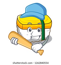 Playing baseball tamago sushi Isolated on a mascot