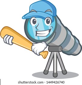 Playing baseball telescope isolated with in the mascot