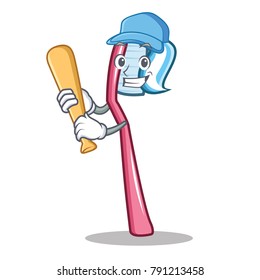 Playing baseball toothbrush character cartoon style