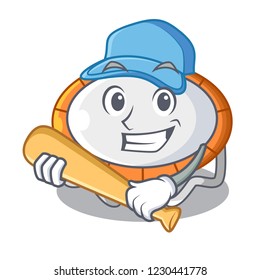 Playing baseball trampoline jumping shape cartoon realistic icon