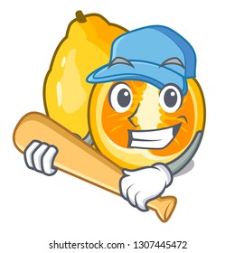 Playing baseball ugli fruit above the cartoon table