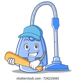 Playing baseball vacuum cleaner character cartoon