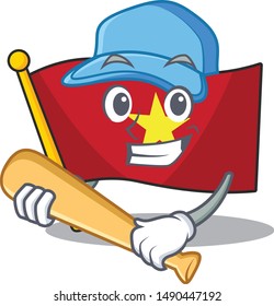 Playing baseball vietnam flag in the cartoon shape