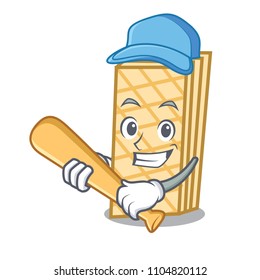 Playing baseball waffle character cartoon style